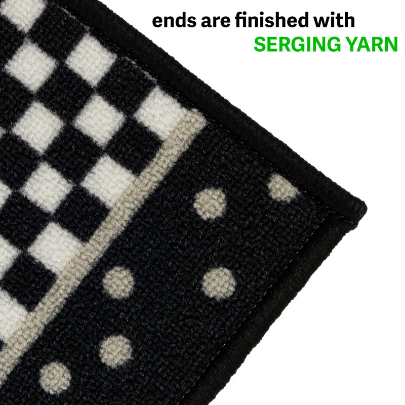 Custom Length Checkered Black White Low Pile Slip Resistant Hallway Stairway Rug Runner, Runner 2'2" x 5'