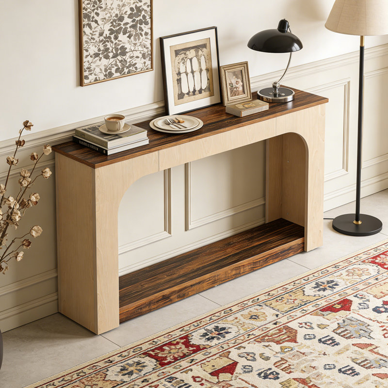 Table console à 2 niveaux en bois avec lumières DEL