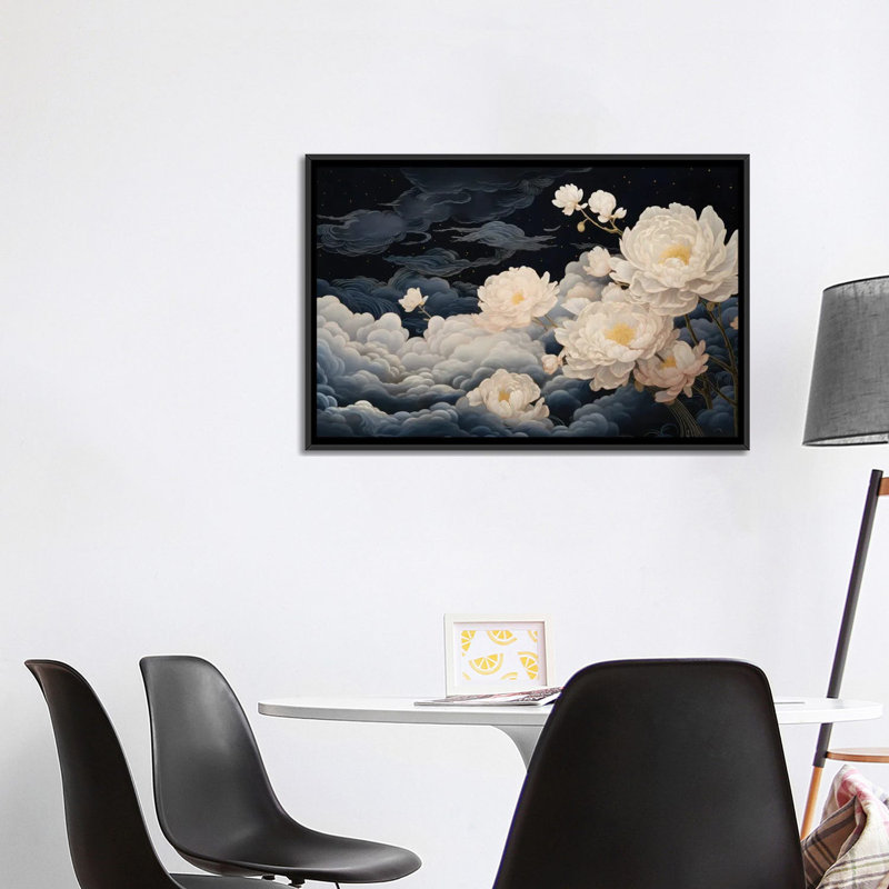 Ruffled Night Peony - reproduction d'art murale - toile encadrée, 26" H x 40" W, Reproduction encadrée sans passe-partout