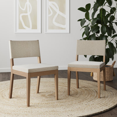 Chaise de salle à manger rembourrée en bois massif et lin, paquet de 2