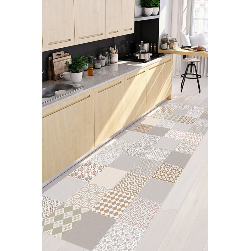 Earlene Yellow/Grey/Beige Indoor/Outdoor Kitchen Mat, Runner 66 x 250cm
