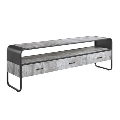 Concrete Gray & Black Tv Stand With Storage Space, 60 - 69 Inches Fit, 15mm Thick Top, 59"l X 14"w 6"h Storage, 3 Drawers Open Compartment Elegant Drawer, Display