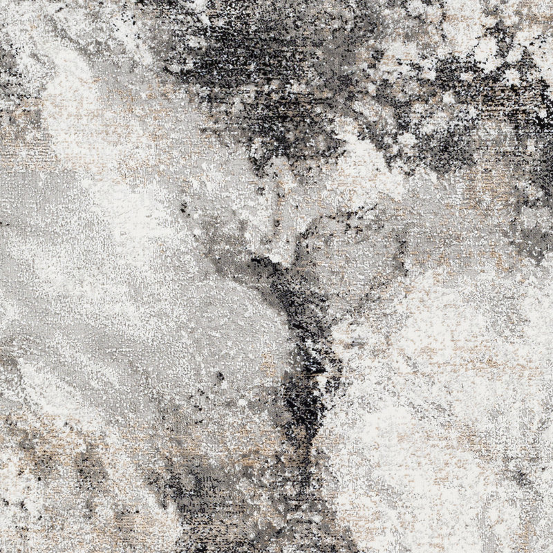Tapis abstrait gris anthracite / blanc Lemaire, Rectangle 5 pi 3 po x 7 pi