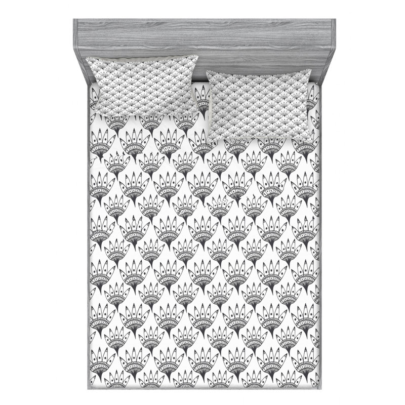 Microfiber Floral Fitted Sheet, Queen Fitted Sheet with 2 Pillowcases