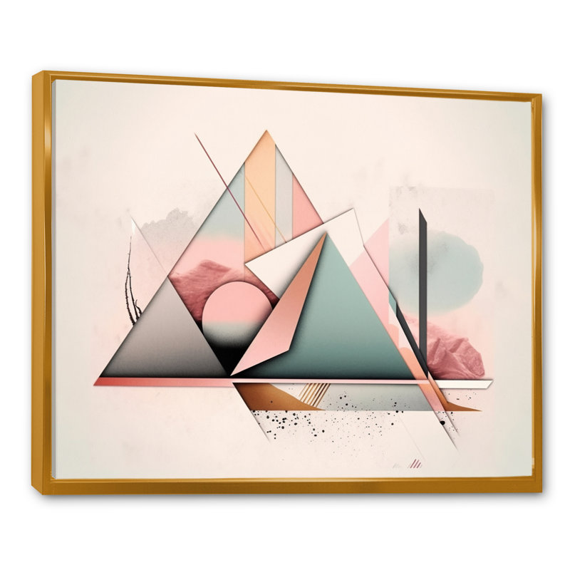 «Mid Century Pastel Mountains I», art mural moderne sur toile géométrique, H 12 po x l 20 po x P 1 po, Cadre flottant doré