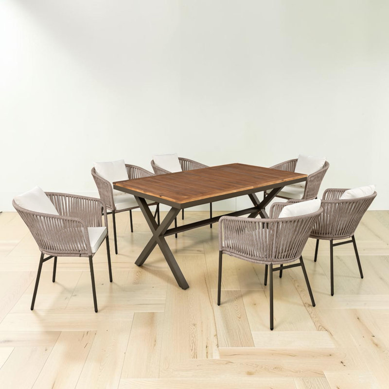 7 Pieces Patio Dining Set, All-Weather Outdoor Furniture Set with Dining Table and Chairs, Beige
