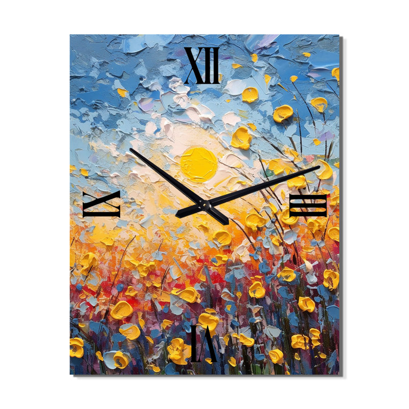 Horloge murale fleurs d'été coquelicots et boutons d'or, Très grand