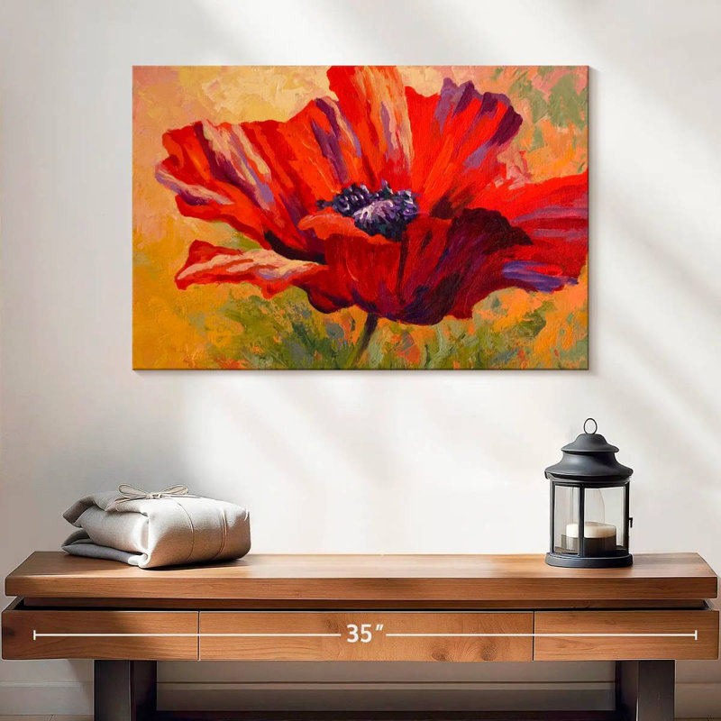 Délicat coquelicot rouge, H 16 po x l 24 po