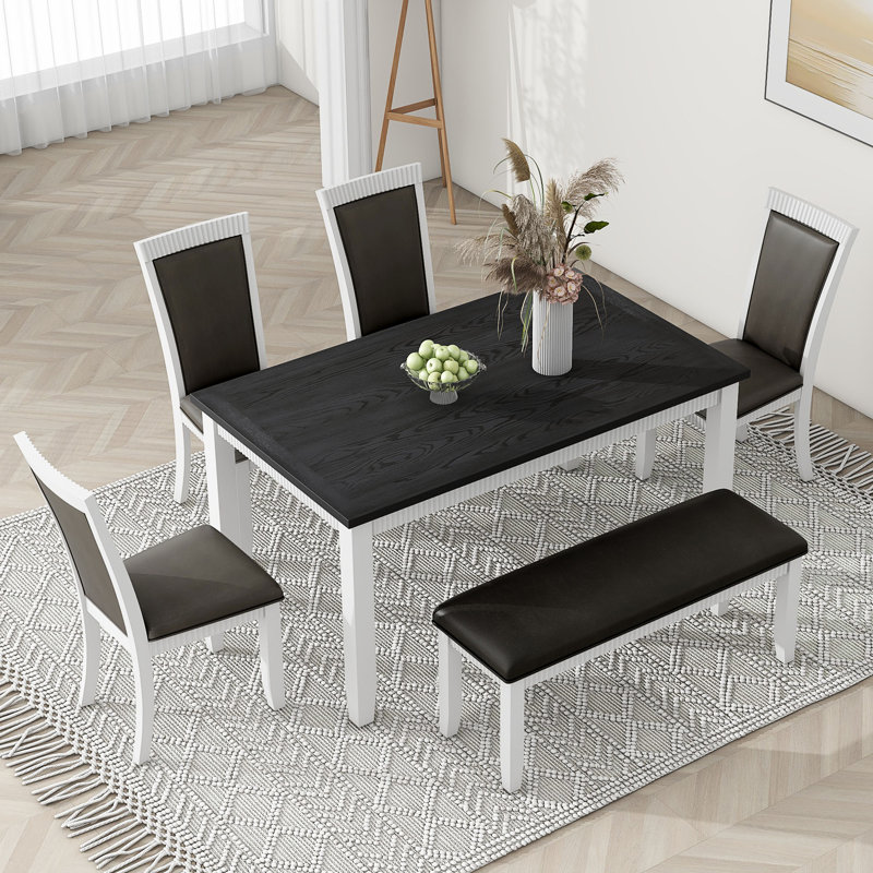 Danyia 36 L x 60 W Dining Set,dining table set,dining room set, Black, Black/White, White