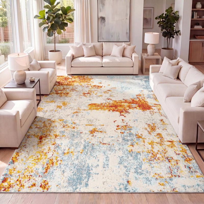 Sunset Modern Abstract Orange/Multi Rug, Rectangle 7'9" x 10'