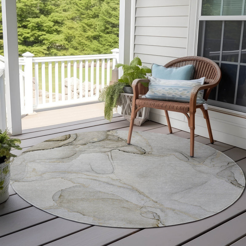 Alfonzo Machine-Washable Stain Resistant Abstract Area Rug, Round 8'