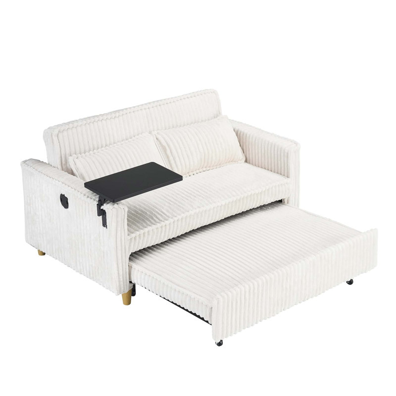 Versatile Transformable Sofa with Movable Tabletop and USB Ports for Relaxation, Beige