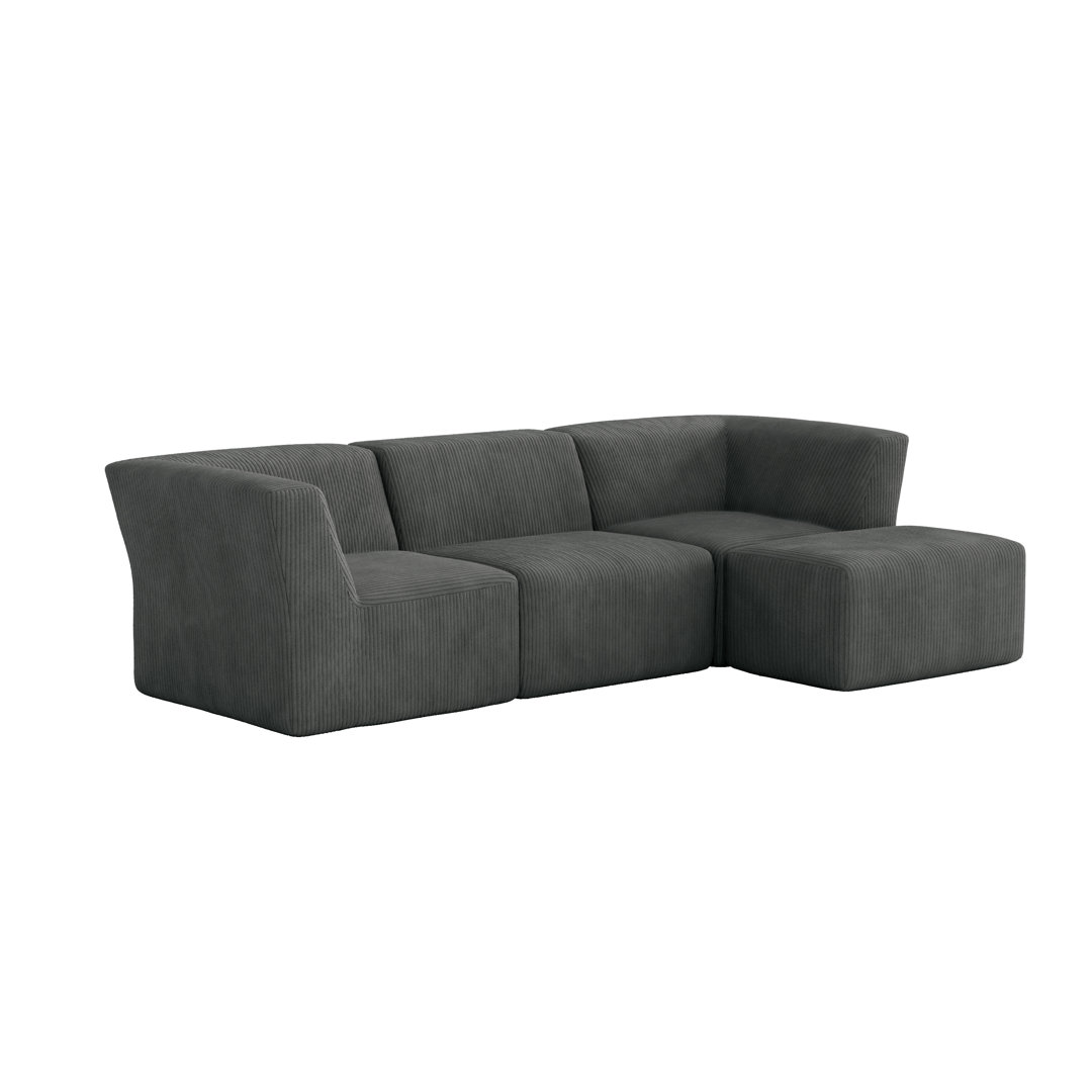 Berlare 4 - Piece Upholstered Corduroy Modular Sectional Sofa Set with Removable Ottoman – Fully Compressed, No Assembly Required