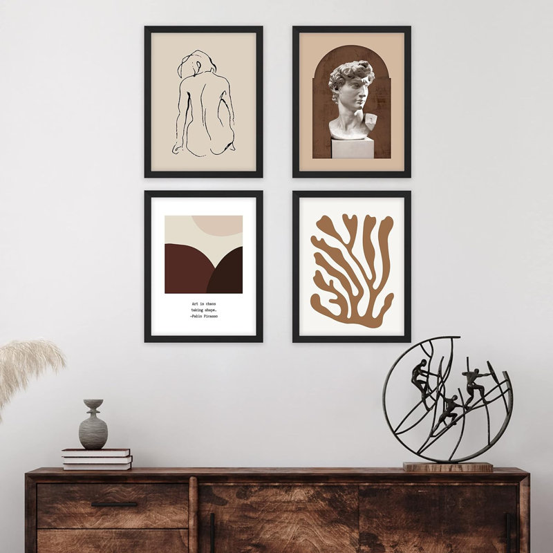 Statue grecque, portrait de buste abstrait, calme et bohème, décor de salle de bain encadré sur papier, impression sur papier