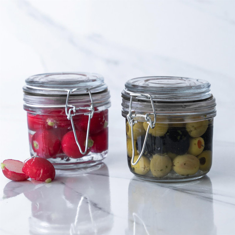 Argon Tableware - Glass Storage Jars, 8.5cm H x 7.5cm W x 7.5cm D, Clear/Black