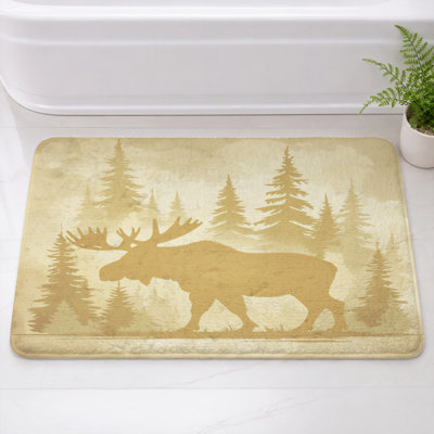 Moose In Forest Silhouette Bath Mat