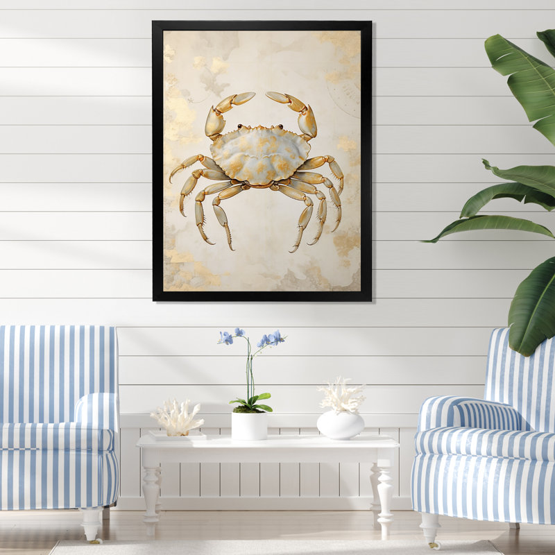 Minimalisme crabe, peinture II sur toile, H 44 po x l 34 po x P 1,5 po, Cadre simple noir