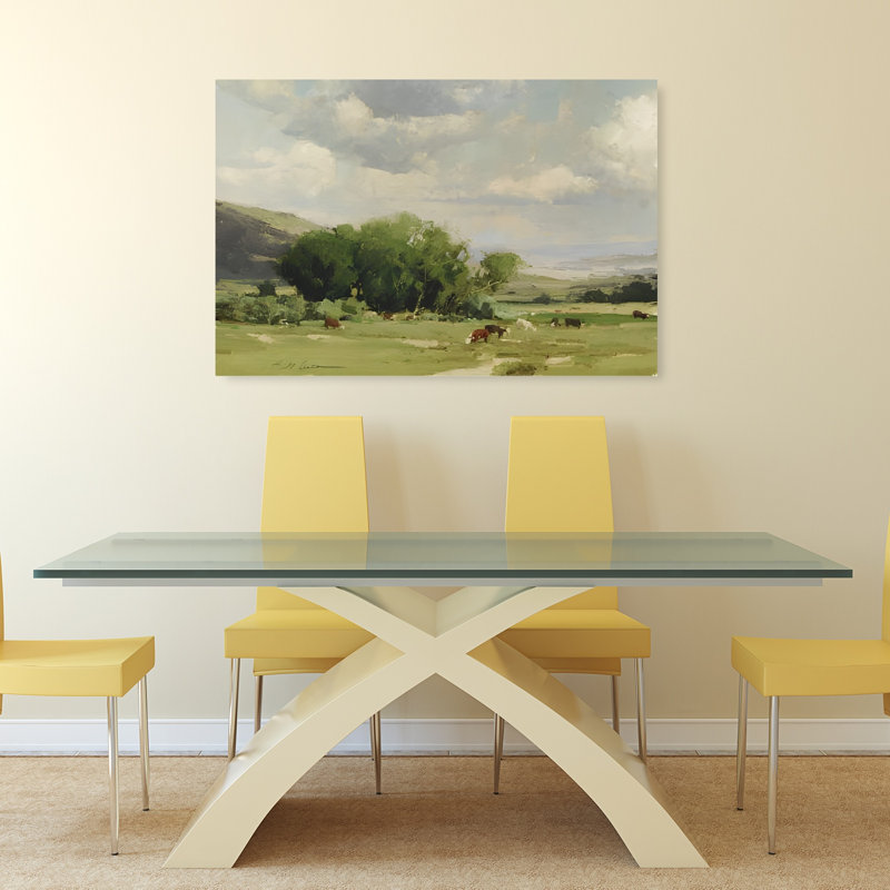 Grazing Cattle Landscape Peaceful Serene Abstract Cow Landscape Nature Wall Art Print by Mathieu - Wrapped Canvas Print