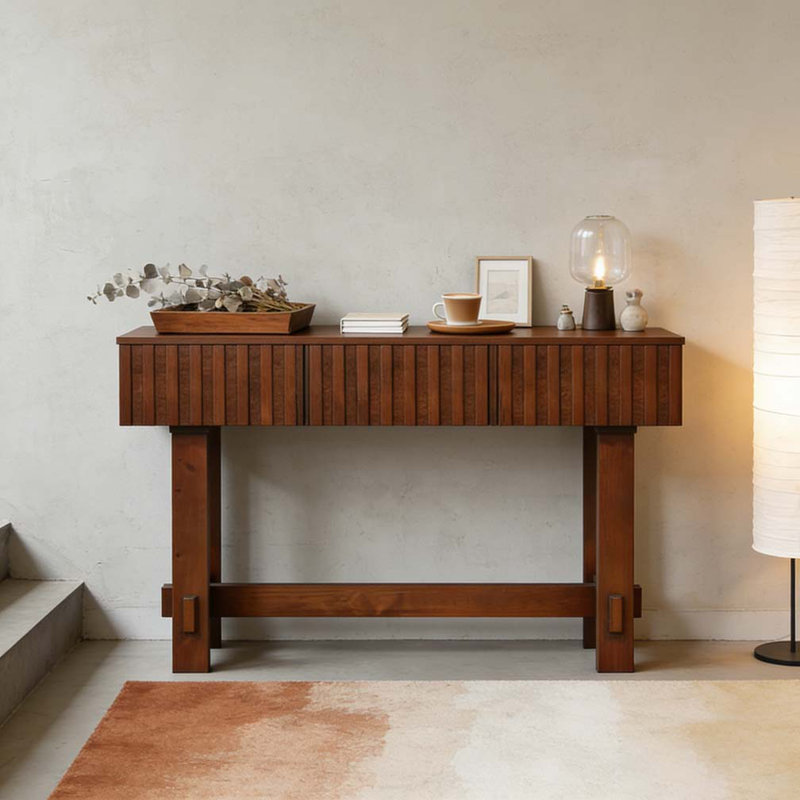 52 inch Sofa Table with Storage Drawers, Cherry