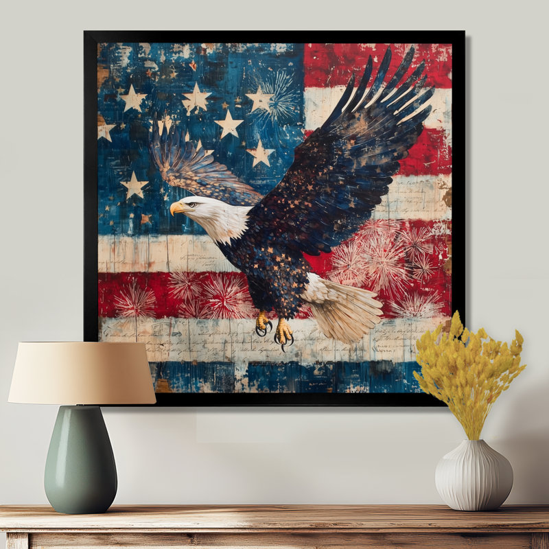 Patriotisme, aigle et drapeau des États-Unis, paysage V - aigle, art mural, H 36 po x l 36 po, Noir, noir, noir, noir