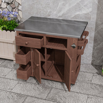 Chariot de cuisine d'extérieur avec comptoir extensible en acier inoxydable, table de préparation pour barbecue avec étagère à épices
