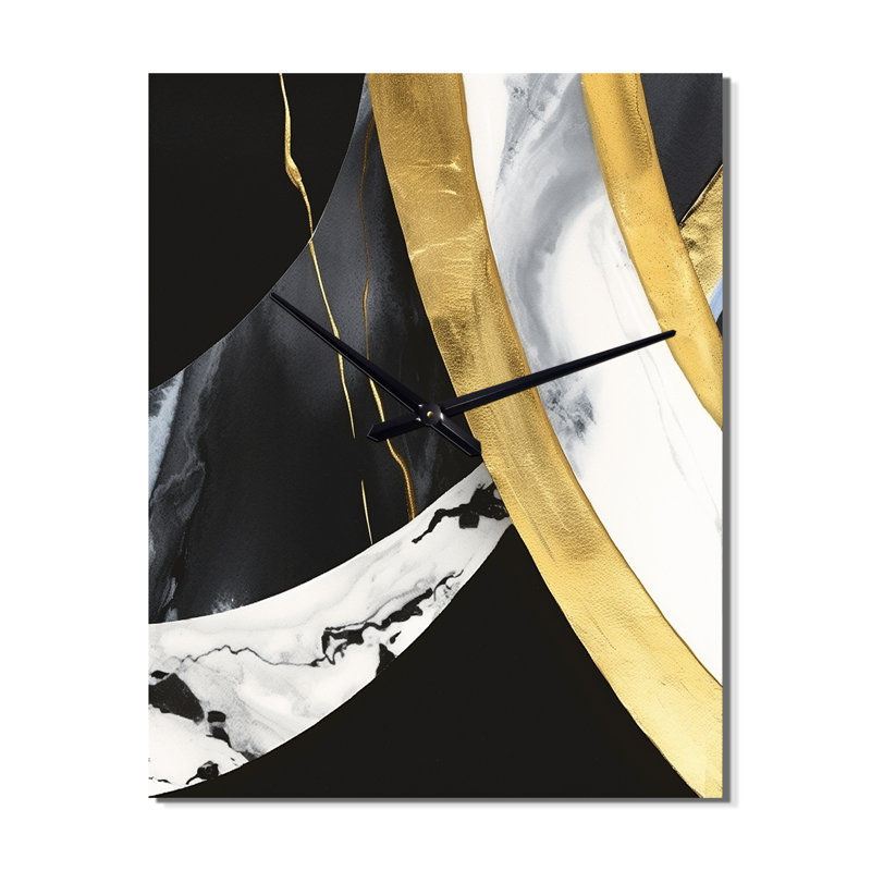 Horloge murale abstraite noire et dorée Harmony Of Marble IV, H 32 po x l 24 po