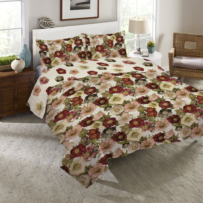 Laural Home Vintage Petals Reversible Quilt Set, King Quilt + 2 Shams