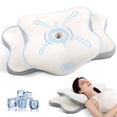 Coussin cervical pour le cou et les épaules, oreiller en mousse viscoélastique inodore avec housse en soie douce, coussin ergonomique orthopédique pour le cou, gris