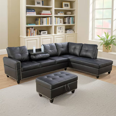 3-Piece Faux Leather L-Shape Leather Sectional Sofa