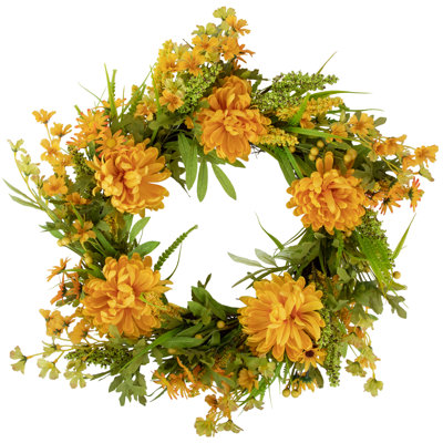 Yellow Peony Artificial Fall Harvest Twig Wreath  24-Inch  Unlit