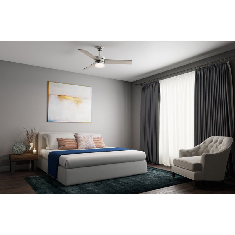54" Exeter 3 - Blade Standard Ceiling Fan with Remote Control and Light Kit Included, Brushed Nickel with Light Gray