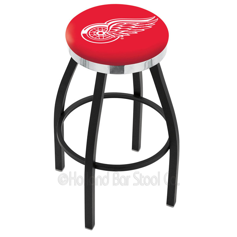 Swivel Upholstered Counter Stool, Red Wings de Detroit, Ride noire, Chrome
