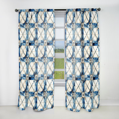 Rideaux damassés rétro - cobalt quadrant géométrique rétro - 1 panneau