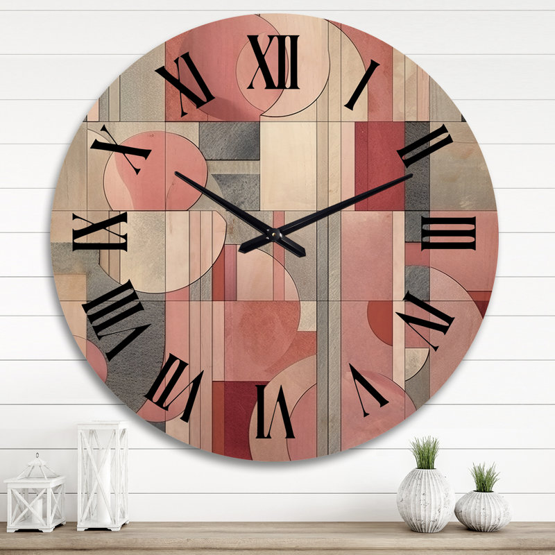 Pink Transcendent Angles IV - Abstract Shapes Oversized Wood Wall Clock, Extra Large