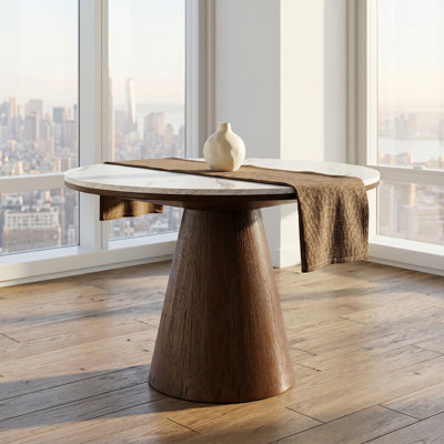 Élégante table de salle à manger ronde pour le décor de la salle à manger - 4 places avec plateau en chêne