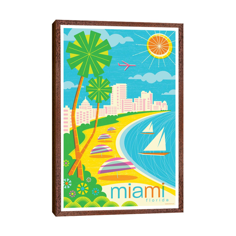 Miami Modern Travel by Jim Zahniser - Print on Canvas, 152.4cm H x 101.6cm W x 3.81cm D, Classic Brown Wood Framed