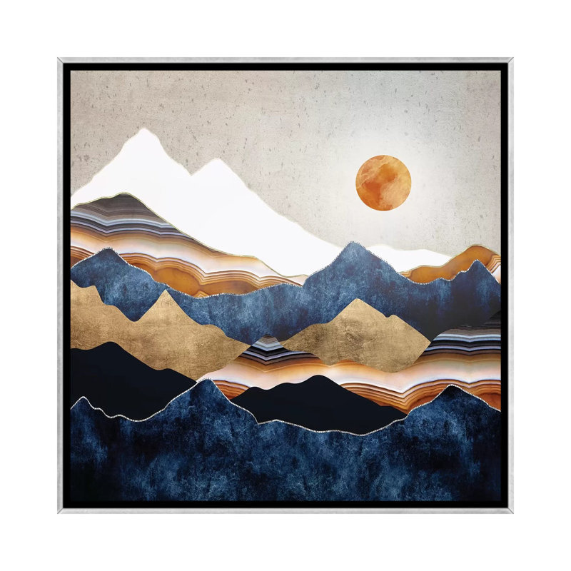 Amber Sun - impression d'art graphique, Aucun mat, H 26 po x l 26 po x P 1,5 po, Toile avec cadre argenté