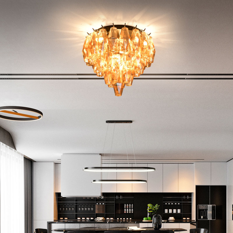 Flush Mounted Geometric Ceiling Mounted Ceiling Light (Bulb Included), Matte Black