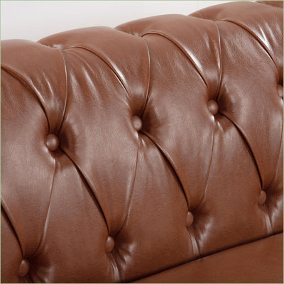 Sofas, 84.65'' Walnut Brown PU Rolled Arm Chesterfield 3-Seater Sofa for Living Room | Walnut Brown | PU