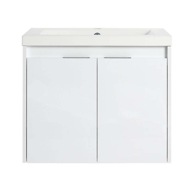 Meuble-lavabo de salle de bain avec lavabo en résine, portes à fermeture douce, conception à fixation flottante