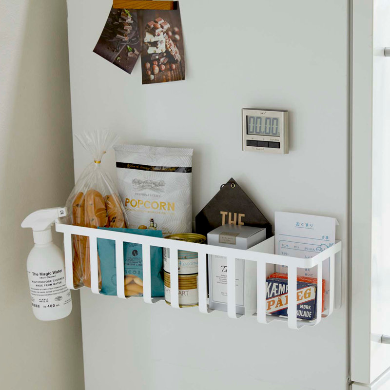 White Steel Magnetic Kitchen Storage Basket with Sliding Divider