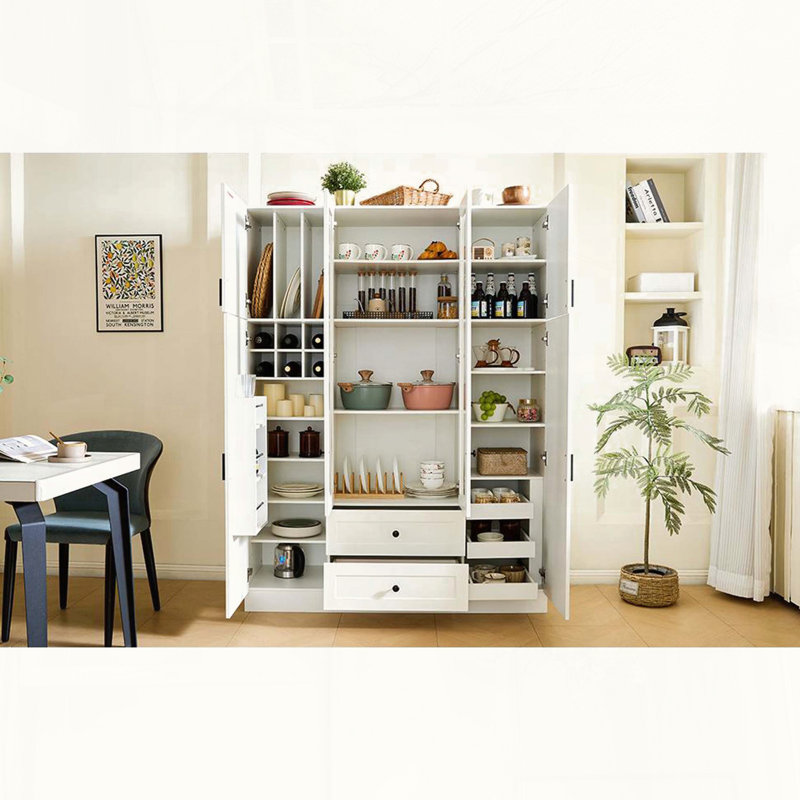 Grand garde-manger de style campagnard moderne de 53,2 po avec portes en acrylique et tablettes réglables, Blanc