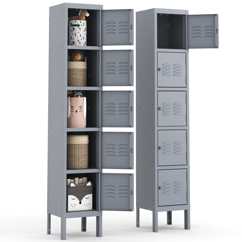 Gray 66-Inch Steel 5-Door Office Storage Locker Cabinet