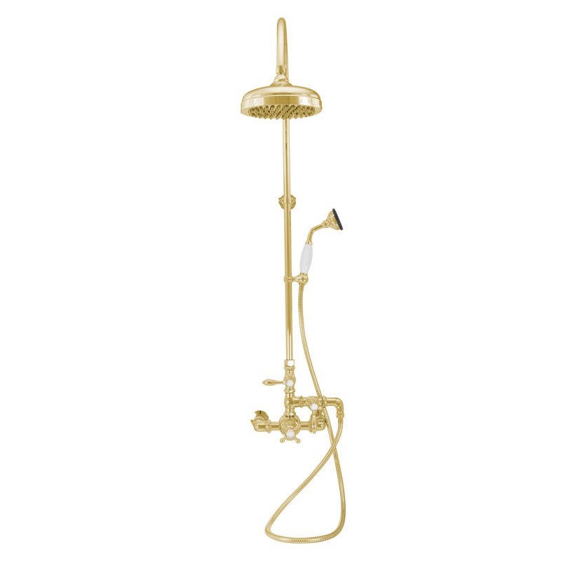 Exposed Thermostatic Shower System 36" Wall Mounted with 1.75 GPM Handshower and Lever/Cross Handle, Supercoat Brass