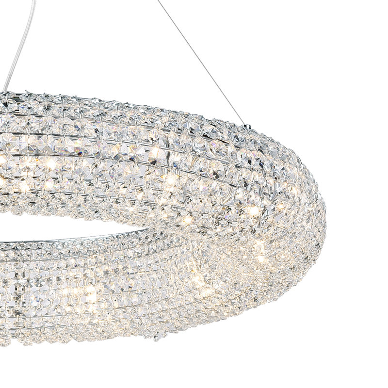Lustre 12 lumières, finition chromée 32 pouces avec détails en cristal, chaîne de suspension réglable, luminaire de salle à manger
