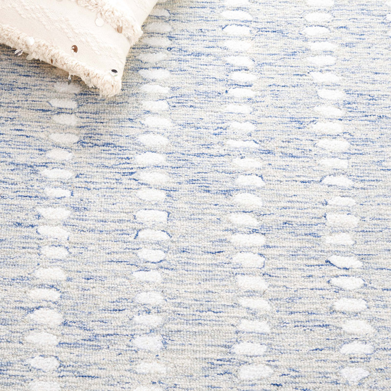 Tapis ivoire / bleu en laine / chenil / coton touffeté à la main Vrooman, Rond 3 po