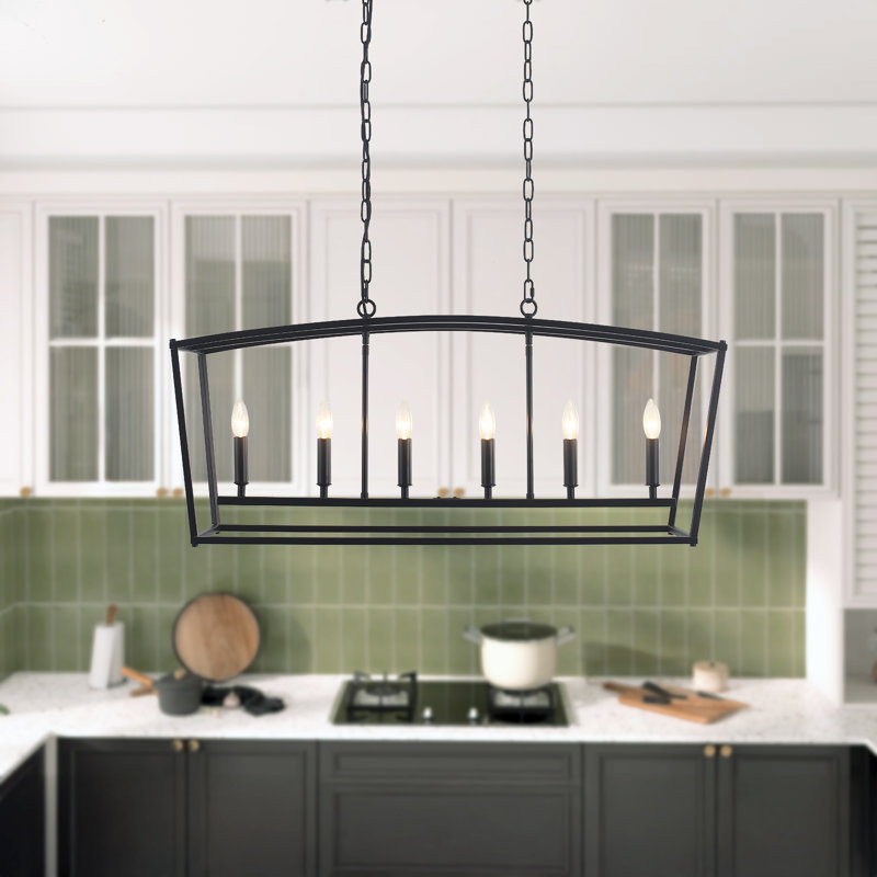Lustre linéaire pour îlot de cuisine à 6 lumières Entrekin