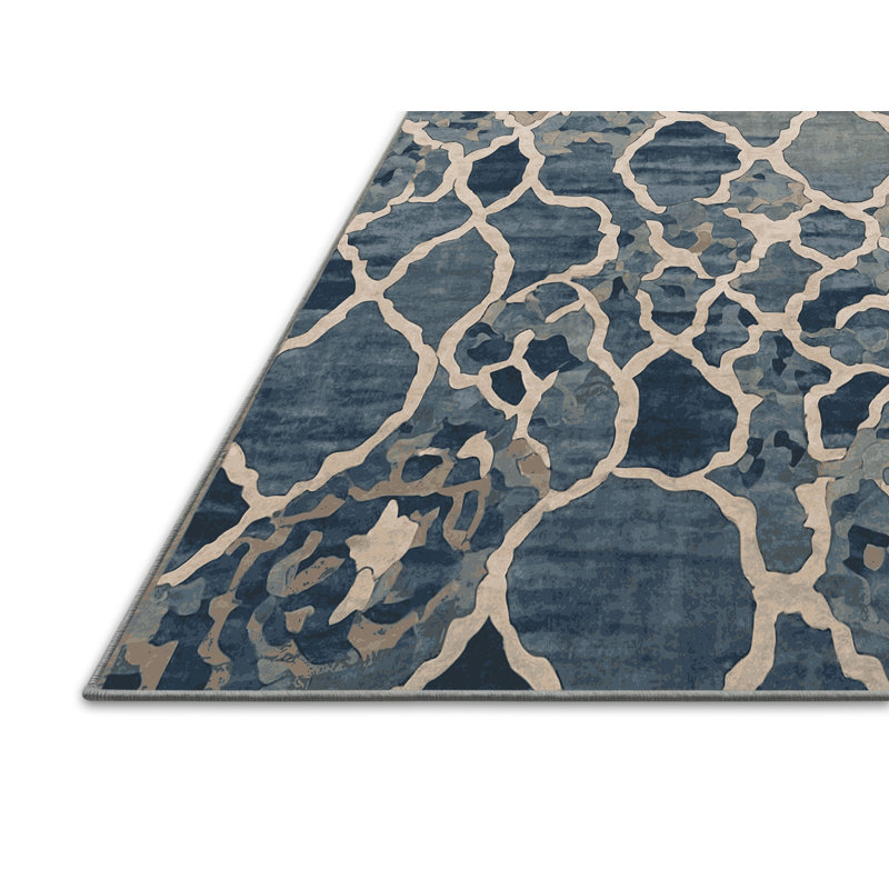 Tapis bleu soyeux et moelleux, Rectangle 2 pi x 3 pi