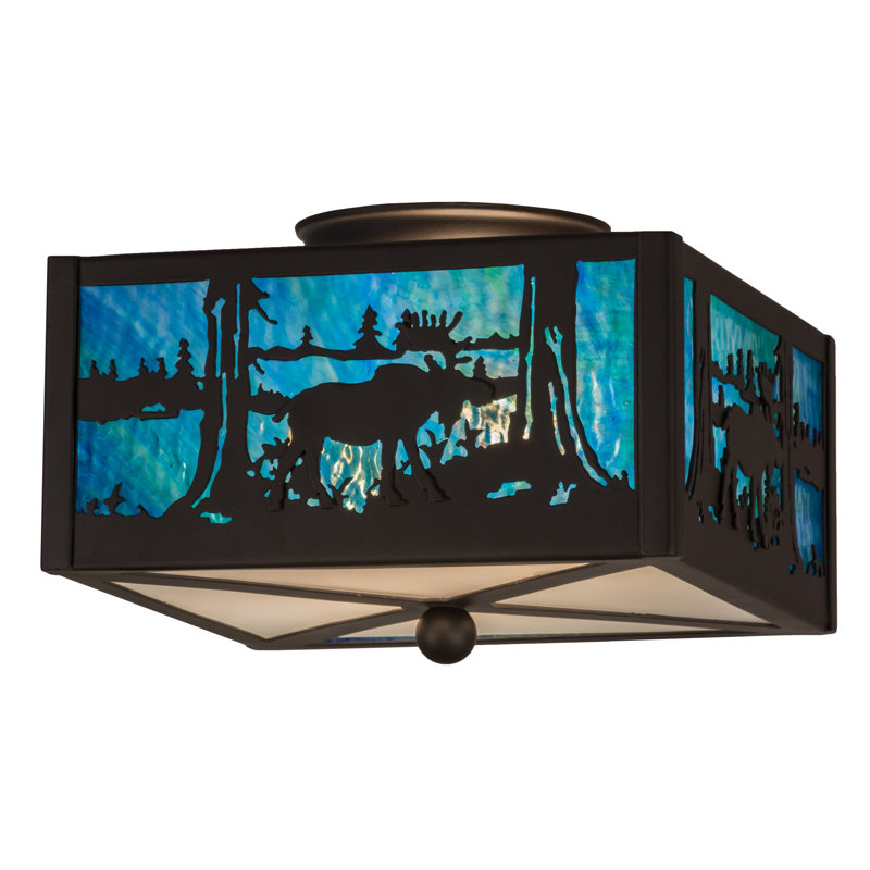 2 - Light Semi Flush Mount, Clear Frosted
