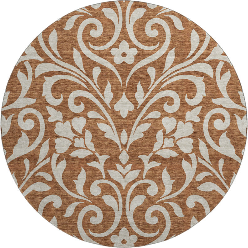 Premium Machine Washable Prisco Paprika Rug, Round 8'